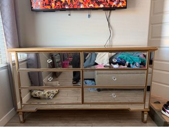 Gold Mirrored 6-Drawer Double Dresser