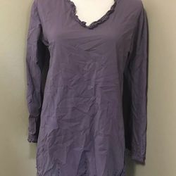 Bhag's Long Purple Beaded Ruffle Long Sleeve Cotton Boho Tunic Top Free Size