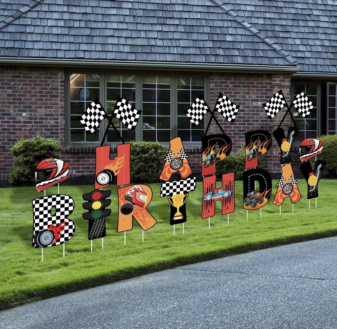 Race Car Themed Happy Birthday Yard Sign