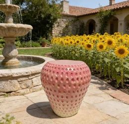 Set of 2 Strawberry Fruit Stool 13.4" Resin Side Table Multi-Purpose Plant Stand Garden Stool