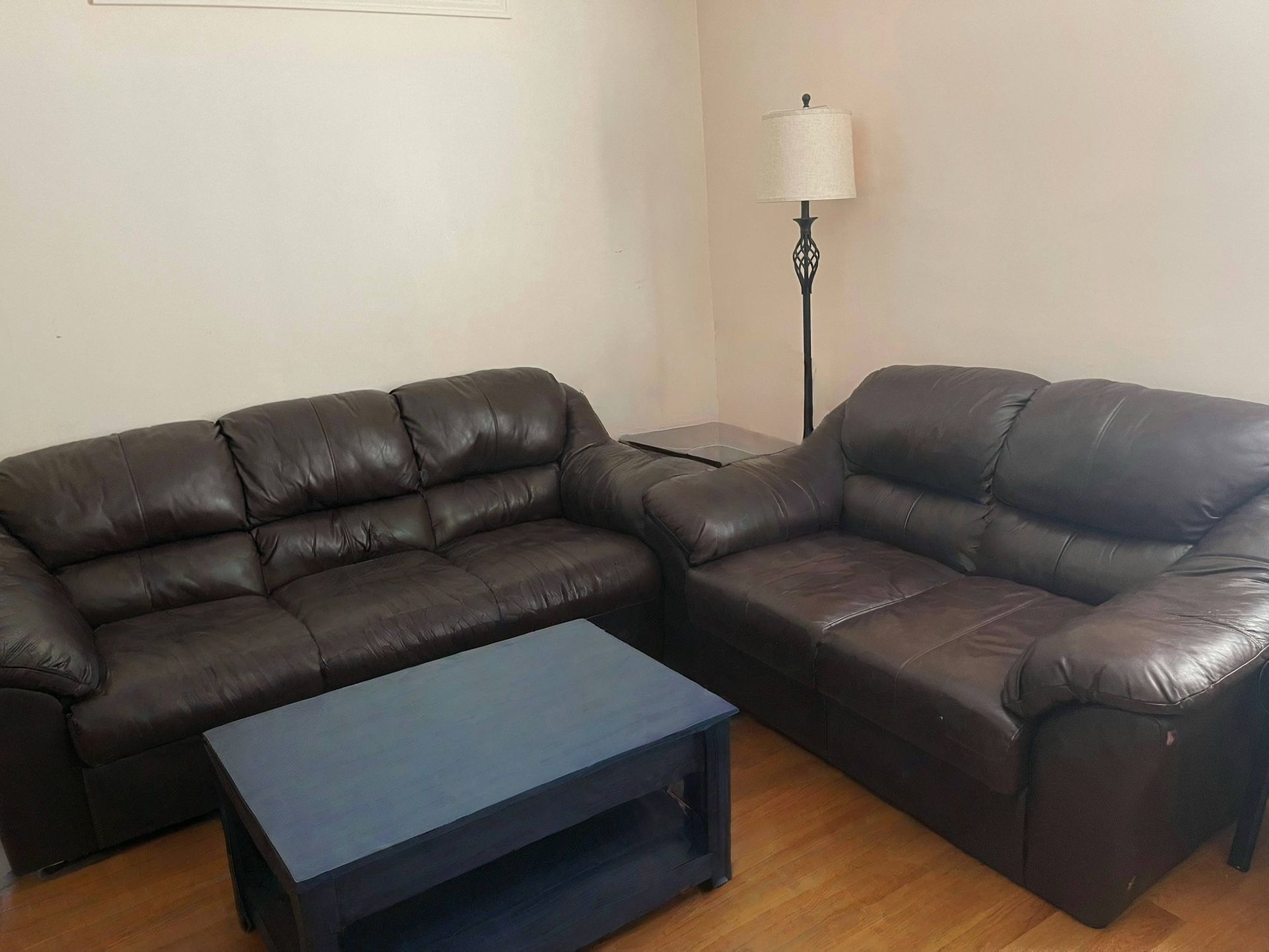 Two leather sofas, 70% new,