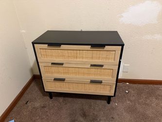 3-Drawer Dresser with Rattan Front Panels