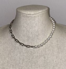 The Pearl Source - Freshwater White Pearl and Sterling Silver Chain Necklace 16”