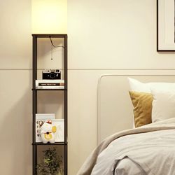 SUNMORY Floor Lamp with Shelves, Rustic Brown