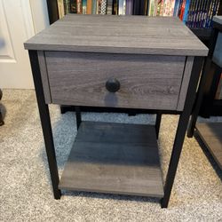 Grey Wood and Metal Nightstand with Drawer