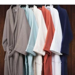 Luxury Cotton Waffle Bath Robe Shawl Collar Long Spa Night Bathrobe Sleepwear