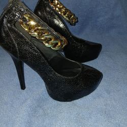 Black With Chain Accent Ladies High Heels