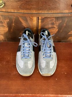 Tom Ford Grey/Blue Nylon Suede Sneakers