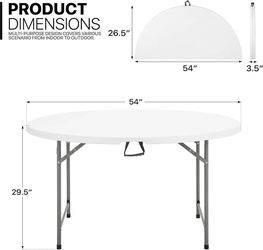 4.5Ft Round Folding Table, Indoor Outdoor Plastic Dining Card Table with Handle and Lock for Picnic Party Banquet Wedding, White