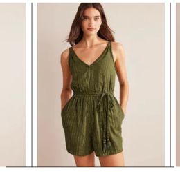 BODEN Grecian Playsuit Capulet Olive Green Cotton Romper