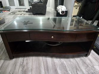 Chocolate Brown REAL WOOD with glass top coffee table on wheels