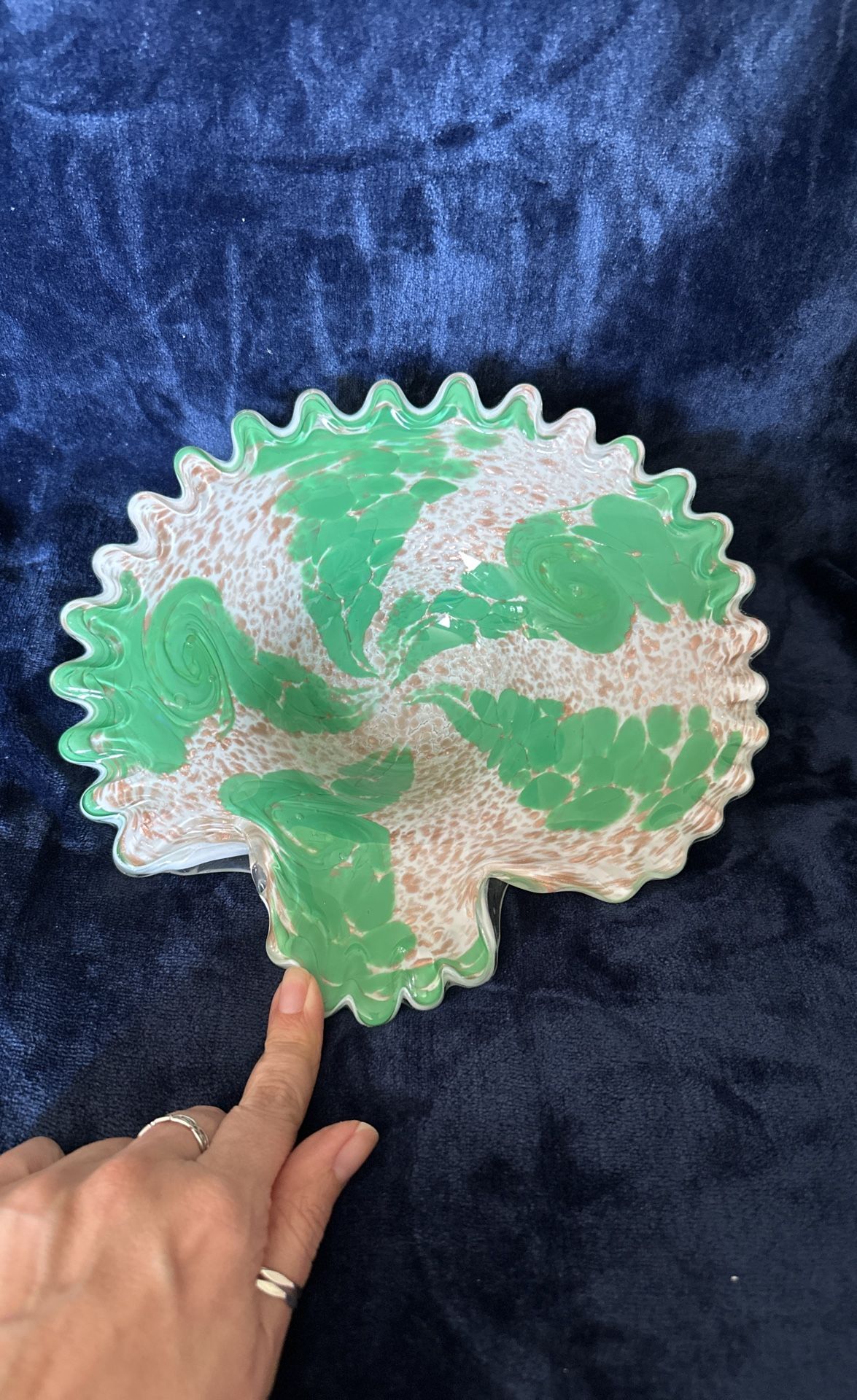 Vintage Murano Glass Bowl. Green With Gold Flakes