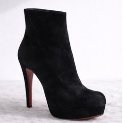 Christian Louboutin Black Suede Platform Ankle Booties Red Bottom