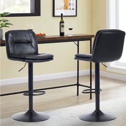 Fuqido Swivel Bar Stools Set of 2, Double-Layer Upholstered Counter Height Bar Stools with Back and Footrest, Modern Adjustable Leather Bar Stools for