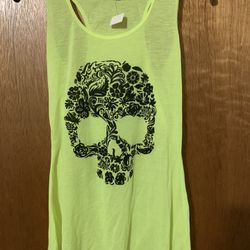 Juniors Florecent Yellow Tank w/Black Skull