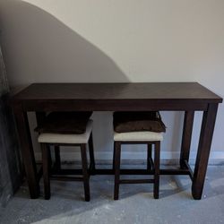 Bar Height Sofa Table W/ Outlet And 2 Stools