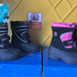 Teo And Juliet Kids Waterproof Snow Boots Black And Black And Pink 