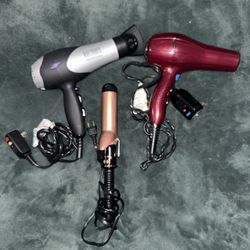 Two Blow Dryers And One Curling Iron