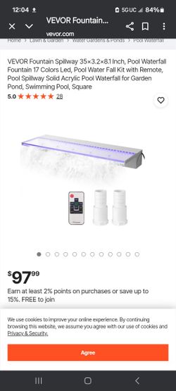 Vevor 35inch Waterfall W Lights Pool Ponds