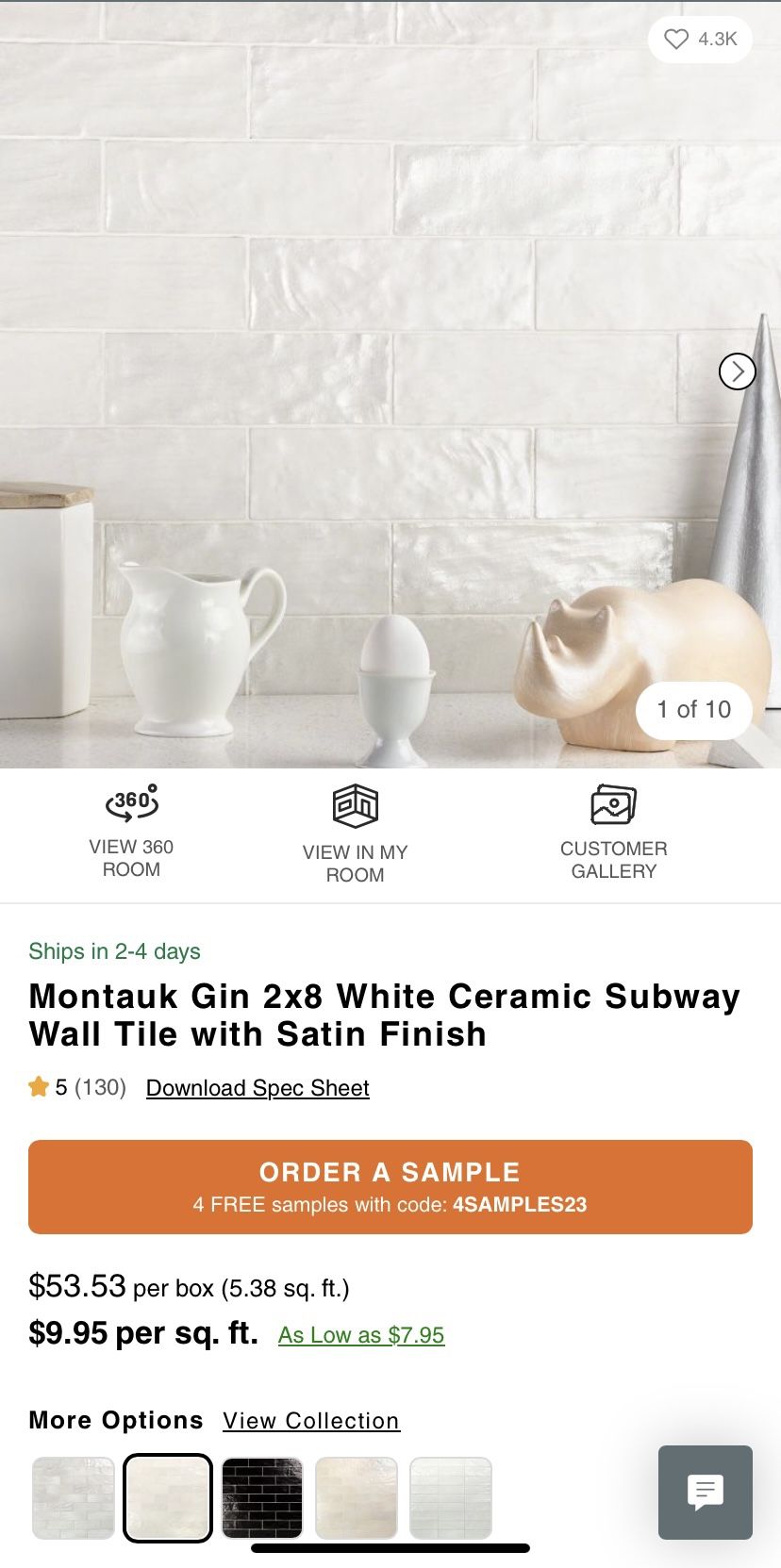 Tilebar Montauk Gin 2x8 White Ceramic Subway Wall Tile with Satin Finish