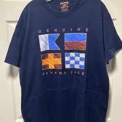 Panama Jack Vintage 1993 Single Stich Short Sleeve Blue T-Shirt Made In USA XL