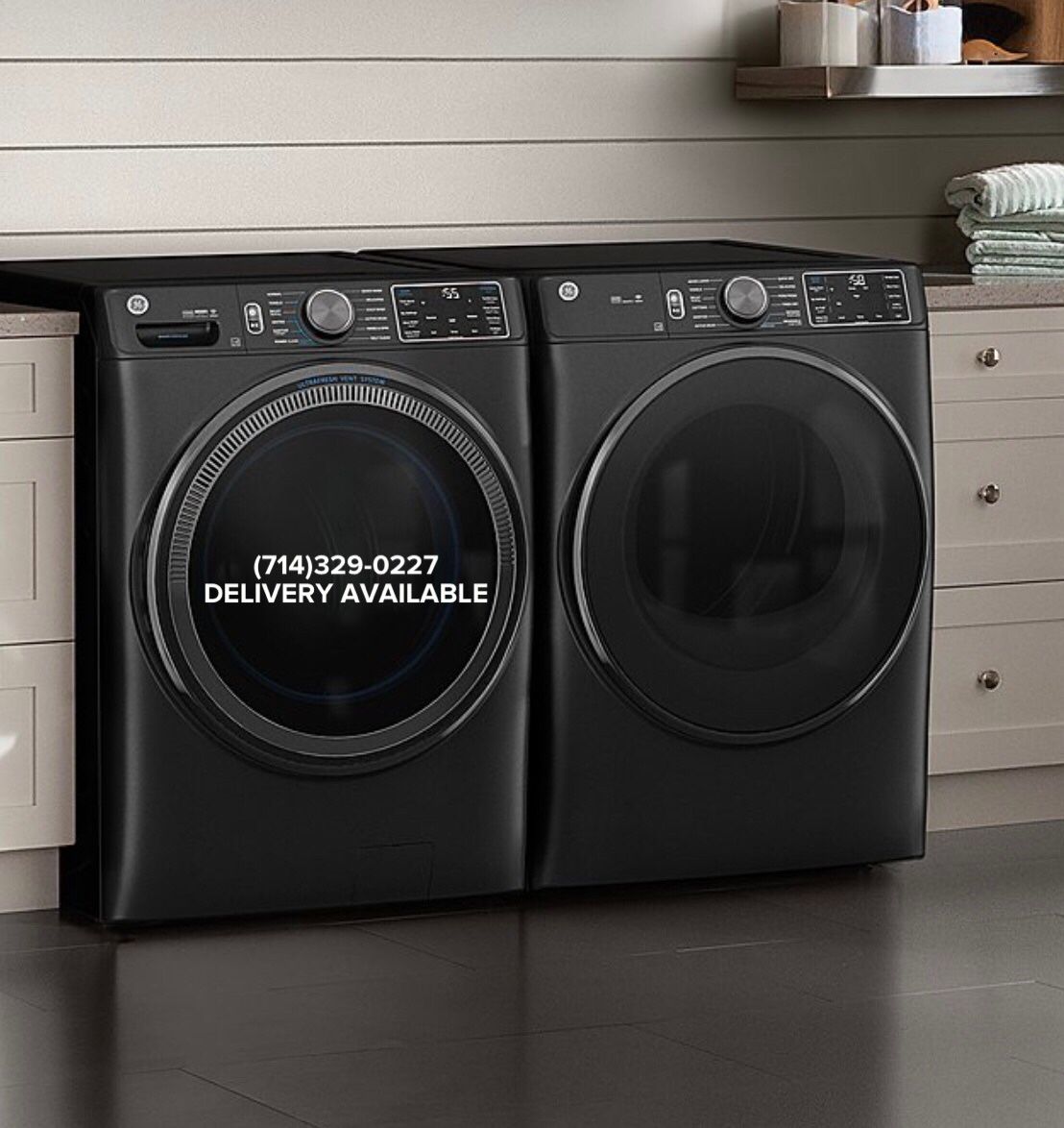 GE BLACK FRONT LOAD WASHER AND GAS DRYER SET