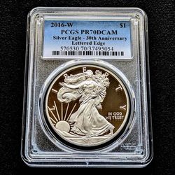 2016-W American Silver Eagle 30th anniversary 1oz pure silver PCGS graded PR70 $1 coin
