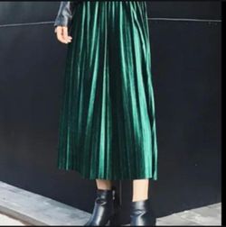 Green Velvet Pleated Maxi women's Skirt One size gift