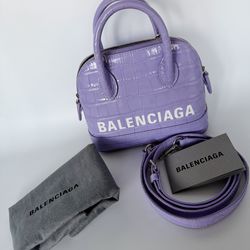 AUTHENTIC BALENCIAGA Ville Mini Handbag Crocodile Embossed