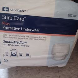 COVIDIEN SURE CARE PLUS UNDERWEAR/SMALL 34-46/20 PIECE EACH PACKAGES 13 PACKAGES, ALL ONE PRICE $80 / ONLY PICK UP 