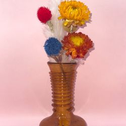 Emperor, crackle, glass bud vase with swirl running up neck, 4.25 inches tall