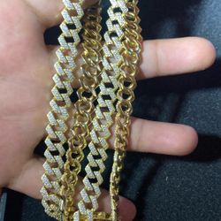 CUBAN MONACO CHAIN CZ ICED OUT 925 SUPER HEAVY SILVER / PLATA