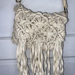 MERONA Crochet Crossbody Bags Ivory Womens Fringe Macrame Handbag Boho Cotton