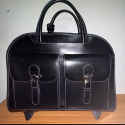 Leather Wheeled Laptop Briefcase