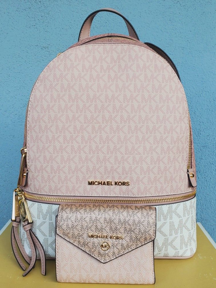 Michael Kors Rosegold Backpack And Matching Wallet