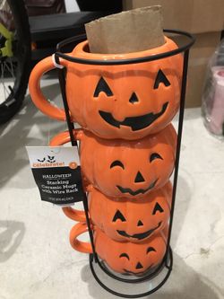 Halloween Stacking Mugs With Wire Rack