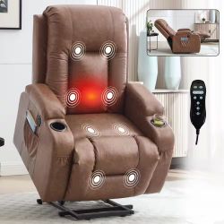 New Infinite Position Breathable Leather Power Recliner Lift Chair with Massage, Heat.