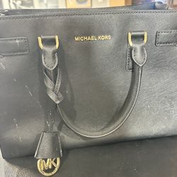 Michael Kors Handbag Purse Used Black With Gold Accent