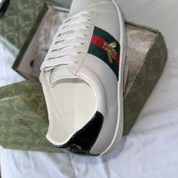 Ace Faux Watersnake-Trimmed Embroidered Leather Sneakers