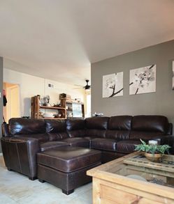 Jerome's  Brown Bonded Leather Sectional +Matching ottoman