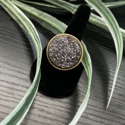Silver Round Agate Druzy Ring