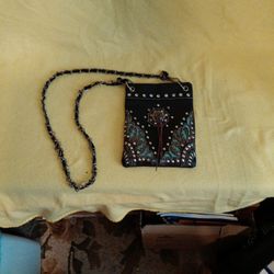 Leather/ Rhinestone Western Crossbody Purse
