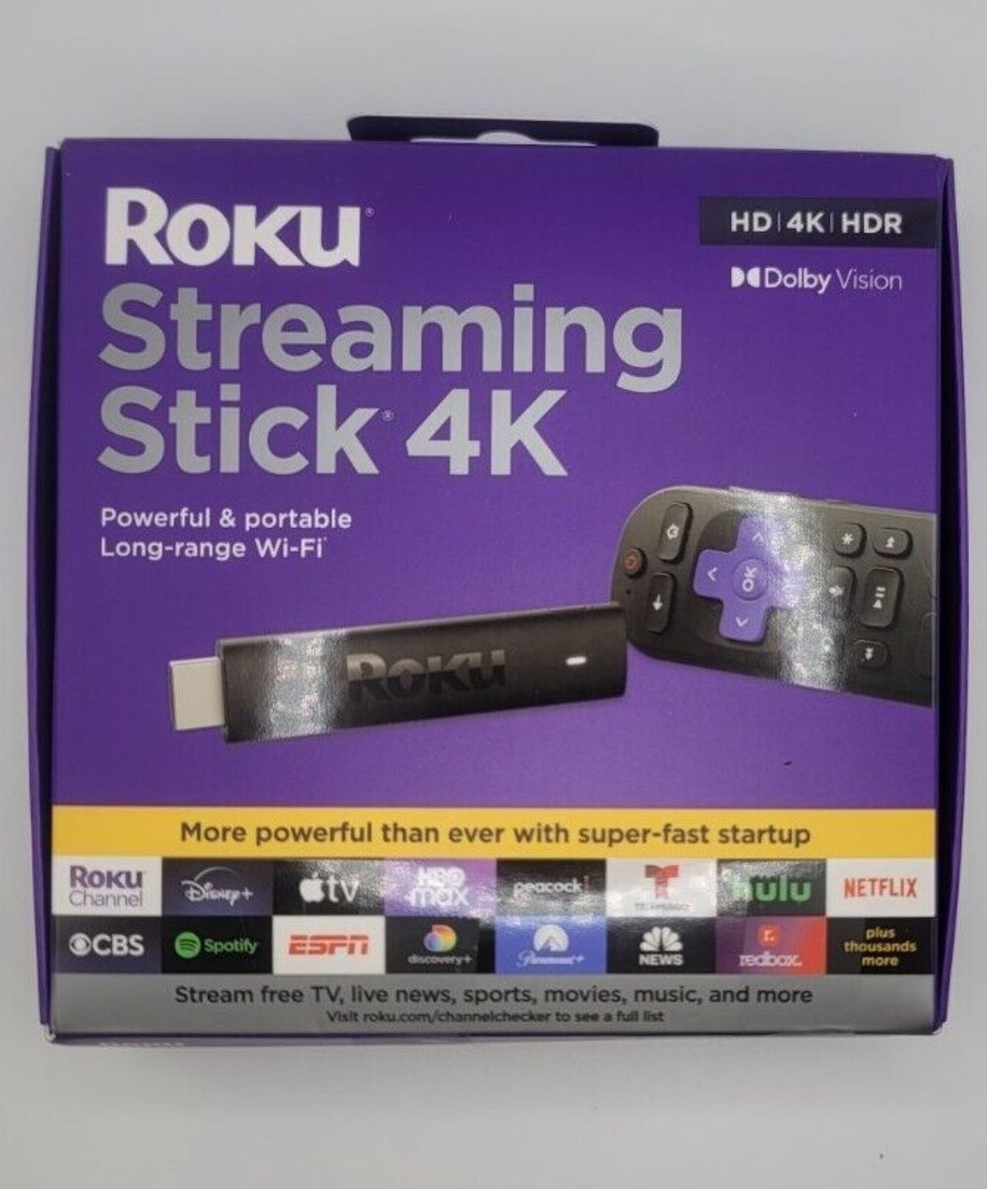 Roku Streaming Stick 4K Streaming Device 4K w/ Voice Remote with TV Controls