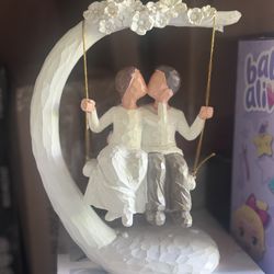New jinhuoba Romantic Wedding Couple Figurines, Hand Painted Loving Together Sculpture, Best Valentine Marriage Anniversary Weddings Engagement Gifts 