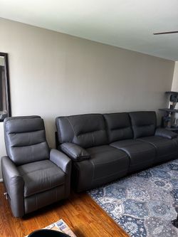Gray Leather Reclining Couch