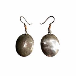 Vintage Sterling Silver Oval Dangle Earrings – Hammered Finish