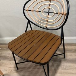 Boho Modern Woven Back Chair – Wood Seat + Metal Frame