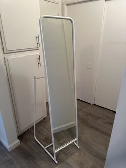 IKEA KNAPPER Full-Length Floor Mirror with Hooks & Clothing Rail – White