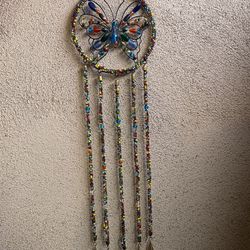 Multicolor Beaded Butterfly Hanging Wind Chime 