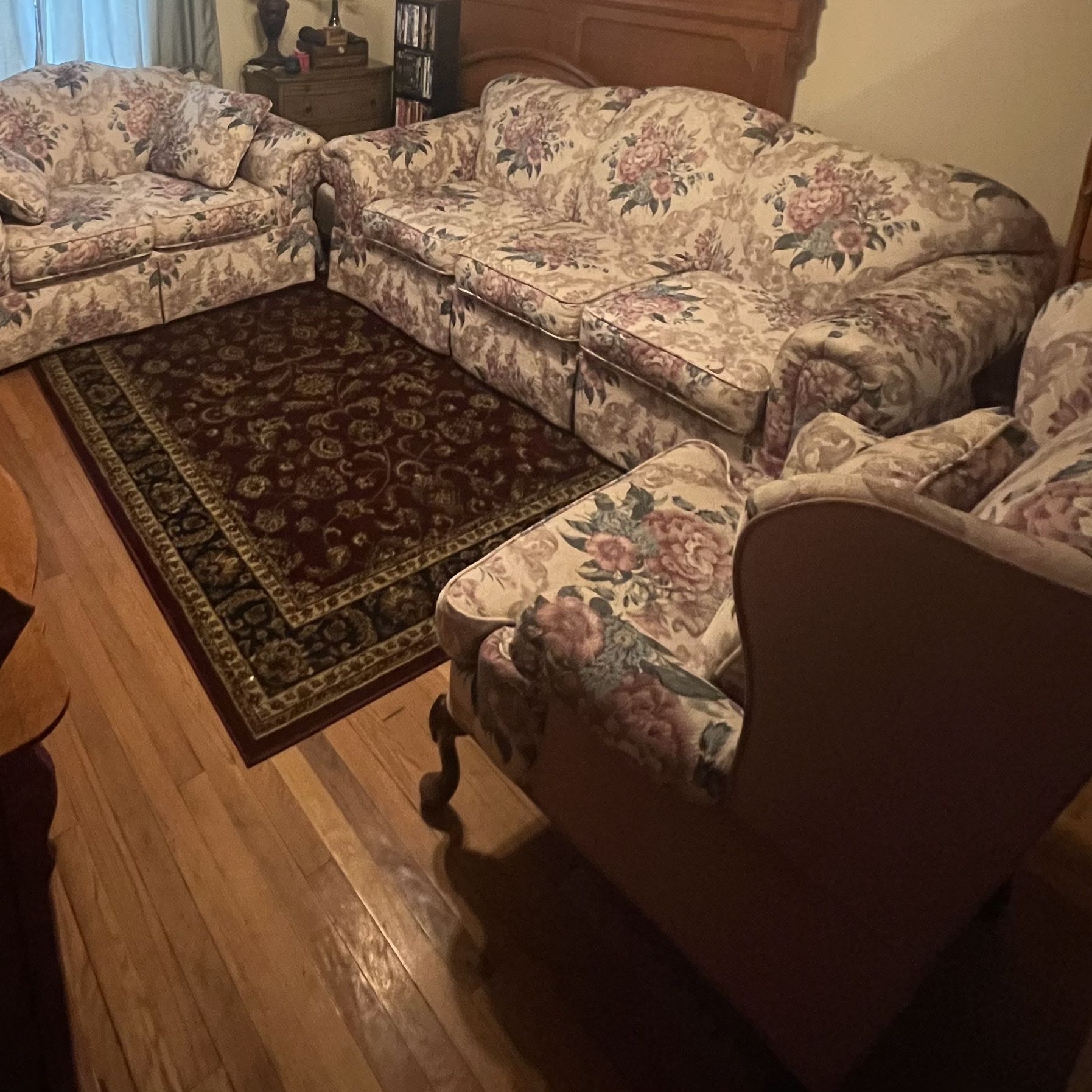 Floral Print 3 Seat, Love Seat And Chair  Like New 